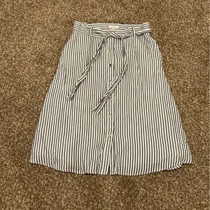 LOFT blue and White Striped Midi Skirt